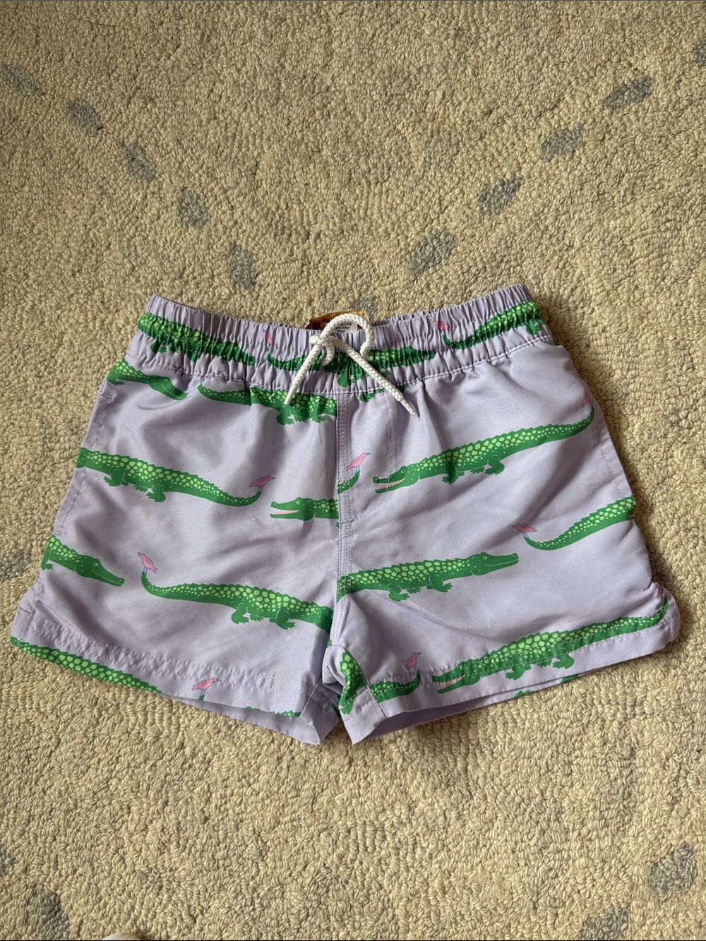 The Beaufort Bonnet Company Lilac Swim Trunks with Green Crocodile Print